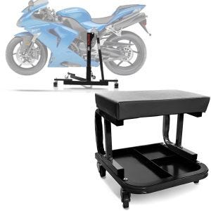 Set: Zentralständer Kawasaki ZX-10R 06-07 Motorradheber Power-Evo + Werkstatthocker mit Rollen WS3 Werkstattstuhl schwarz_1