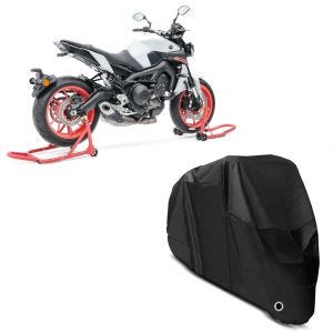 Set: Motorradständer Set Vorne und Hinten CS Montageständer rot + Abdeckplane XL Abdeckhaube in schwarz_1