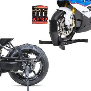 Set: Easy Plus - Motorradwippe inklusive 4-fach Spanngurt-Set für Anhänger + Spanngurt Hinterrad Fixiergurt für Transportsicherung schwarz_1