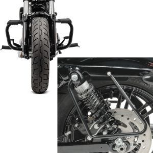 Set: Sturzbügel passend für Harley Davidson Sportster 883 Iron (XL 883 N) 09-20 Craftride Mustache schwarz + Satteltaschenhalter passend für Harley Davidson Sportster 04-20 schwarz Craftride