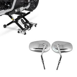 Set: Hebebühne Mid-Lift XL Motorradheber bis 500kg in schwarz + Spiegel CS22 für Harley-Davidson Modelle chrom_1
