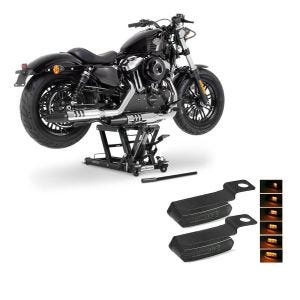 Set: Hebebühne Mid-Lift L Motorradheber für Harley und Chopper bis 680 kg + Lenkerblinker TS4 Lauflicht Blinker LED für Lenker Armatur_1
