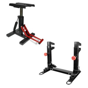 Set: Hydraulik Motocross Ständer Enduro Hubständer Cross-Lift-Pro + Motocross-Enduro Transportständer Safe-Lock passend für Anhänger, Transporter