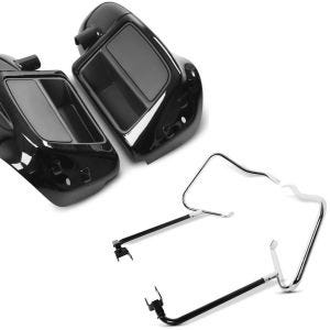 Set: Beinschild für Harley Touring Modelle 2014-2021 belüftet schwarz + Kofferträger für Harley Street Glide Special 15-21 mit Schutzbügel_1