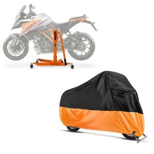 Set: Zentralständer KTM 1290 Super Duke GT 16-21 orange Power-Classic + Abdeckplane XXL Abdeckhaube in schwarz-orange_1