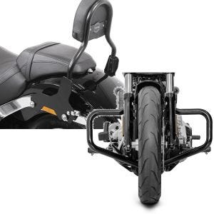 Set : Sissy Bar CL compatible avec Softail Sport Glide 18-24 noir + Pare Carter compatible avec Softail Sport Glide 18-24 Mustache noir