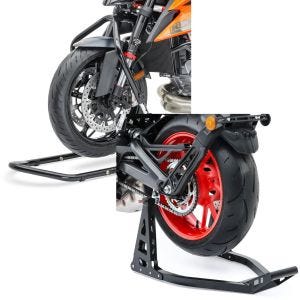 Set: Lenkkopfständer Vario 5 PIN Lenkkopf Montageständer + Montageständer Hinterrad Superlight Racing schwarz_1