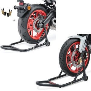 Set: Béquille d'Atelier Arrière Universal-Racing noir + Béquille d'atelier roue avant Front noir mat
