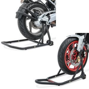 Set: Einarmständer passend für BMW R NineT 14-23 Montageständer Single-Classic schwarz + Montageständer Vorderrad Evo-V mit V-Aufnahmen gefedert matt