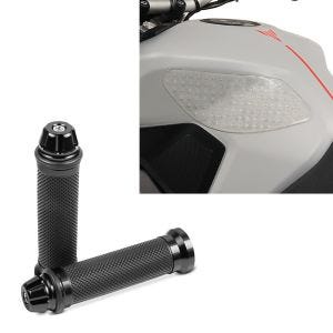 Set: Protège réservoir lateral moto Grip M Protection transparent + Poignée Guidon Moto 2X 22mm noir