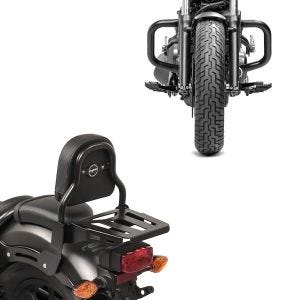 Set: Sissy Bar XS3 passend für Honda Rebel 500 CMX 17-24 mit Gepäckträger schwarz + Sturzbügel passend für Honda Rebel 500 CMX 17-24 Motor Schutzbügel