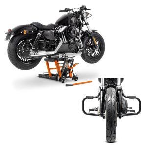 Set: Hebebühne Mid-Lift L Motorradheber für Harley und Chopper bis 680kg + Sturzbügel für Harley Dyna Fat Bob 08-17 Mustache schwarz_1