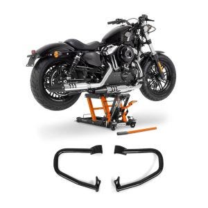 Set: Hebebühne Mid-Lift L Motorradheber für Harley und Chopper bis 680kg + Sturzbügel Indian Scout/ Sixty 15-21 schwarz_1