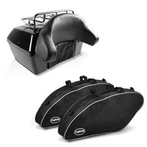 Set: Motorrad Topcase mit Gepäckgrill Craftride Missouri 43Ltr für Chopper abschließbar schwarz + Koffer Innentaschen passend für Harley Davidson Sport Glide 18-24 Crafride Koffertaschen