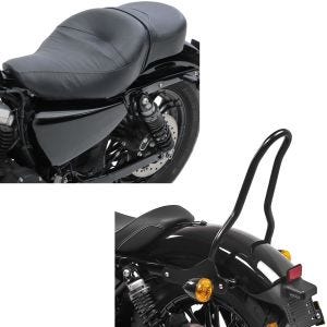 Set: Doppel Sitzbank für Harley Sportster 04-20 Sitz Fahrer Beifahrer CM + Sissybar für Harley Sportster 04-20 Tampa S schwarz_1