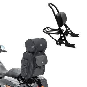 Set: Sissybar compatible avec Harley Davidson Sportster 1200 Iron 18-20 Craftride Fast Rider-M incl. Porte-Bagages noir + Moto Sissy Bar Sacoche arrière Craftride SXL avec Sac Rouleau en noir