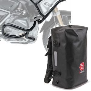 Set: Pare carter Set compatible avec BMW R 1250 GS 19-23 XL6 haut et bas crashbar + Sacoche de selle Moto Sac à dos arrière BK35 Dry Bag Etanche 35l