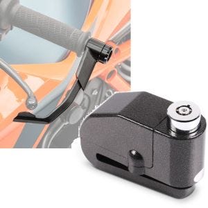 Set: Protections de levier frein et embrayage Aluminium X1 Noir + Antivol bloque disque Alarme 110dB BS-Motoparts Moto antivol noir