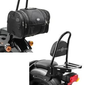 Set: Sissybar für Honda Rebel 500 17-21 Fast Rider-M inkl. Gepäckträger + Hecktasche RB1 Gepäckrolle 24-30Ltr für Chopper Cruiser_1