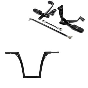 Set: Motorrad vorverlegte Fußrastenanlage passend für Harley Davidson Sportster 04-13 Craftride in schwarz + Lenker Ape Hanger Fat B2 1-1/4" Höhe 16" passend für Harley Davidson von Craftride Schwarz