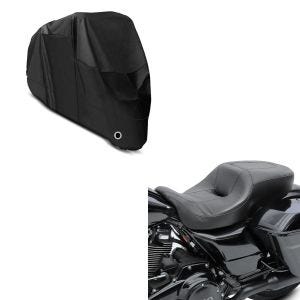 Set: Selle confort compatible avec Harley Davidson Touring 14-24 Craftride Hammock noir + Housse de Moto Craftride XXXL Bache Moto imperméable en noir