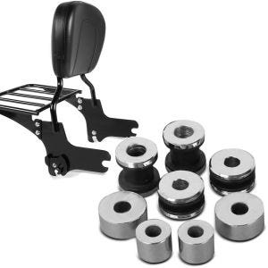 Set: Sissy Bar avec porte bagages S1 compatible avec Harley Davidson Street Glide 06-08 noir Craftride + Kit de fixation docking hardware compatible avec Harley Davidson Street Glide 06-08 Craftride