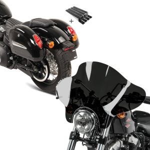 Set: Seitenkoffer Set Michigan je 18Ltr inkl. Haltesatz + Windschild Batwing passend für Custombikes inkl. Haltesatz dunkel getönt