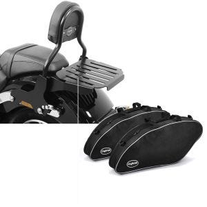 Set: Sissy Bar CL avec porte bagages compatible avec Harley Davidson Softail Sport Glide 18-24 noir Craftride + Sacs intérieurs compatible avec Harley Davidson Sport Glide 18-24 sacoches rigides Craftride