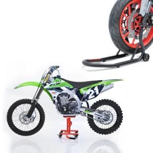 Set: Montageständer Rangierhilfe inkl Rollen Cross Mover M Motorcross or + Montageständer Vorderrad Fork Motorradständer mit Dornaufnahme matt_1
