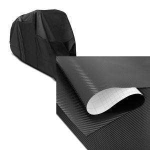 Set: Abdeckplane XL Abdeckhaube in schwarz + Wrapping Klebefolie Carbonfolie 75x100cm Carbon-Look 3D in schwarz_1
