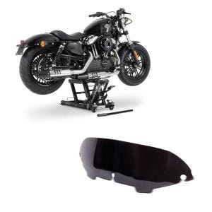 Set: Hebebühne Mid-Lift L Motorradheber für Harley und Chopper bis 680 kg + Windschild 4,5" für Harley- Electra-Street Glide 96-13 schwarz_1