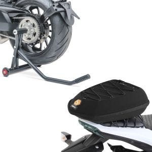 Set: Béquille d'atelier monobras compatible avec KTM 1290 Super Duke / R 14-21 Racing mat + Moto Sacoche de Selle X16 Hardshell Sacoche arrière 6Ltr en noir