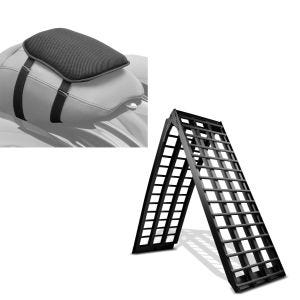 Set: Alu Auffahrrampe V , bis 680 kg, klappbar, für Motorrad, Scooter, Quad + Gel Sitzkissen S Komfortkissen universal in schwarz_1