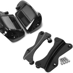 Set: Beinschild für Harley Touring Modelle 2014-2021 belüftet schwarz + 4-Punkt Montagekit für Harley Touring 14-21 Anbausatz in schwarz_1