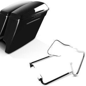 Set: Seitenkoffer Stretched für Harley Touring Modelle 2014-2021 + Kofferträger für Harley Street Glide Special 15-21 mit Schutzbügel_1