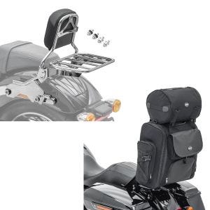 Set: Sissy Bar compatible avec Harley Davidson Softail / Sport Glide 18-24 R1 porte-bagages kit montage R1 chrome Craftride + Moto Sissy Bar Sacoche arrière Craftride SXL avec Sac Rouleau en noir