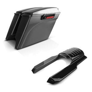 Set: Seitenkoffer Stretched passend für Harley Davidson Touring Modelle 94-13 Craftride schwarz matt + Kotflügelverlängerung hinten passend für Harley Davidson Touring 96-08 Craftride