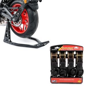 Set: Montageständer Hinterrad Superlight Racing schwarz + Spanngurt Set mit Ratsche und Haken inkl 4x Zurrschlaufe in schwarz_1