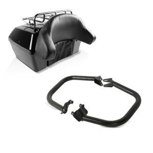 Set: Moto Topcase avec Grille à bagages Missouri 43Ltr pour Chopper verrouillable noir Craftride + Pare carter compatible avec Harley Davidson Street 750 / Rod 15-20 Craftride SR1 noir