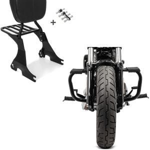 Set: Sissy Bar compatible avec Harley Davidson Sportster 883 Iron 09-20 Craftride incl. Porte-bagages et Kit de montage noir + Pare Carter compatible avec Harley Davidson Sportster 04-20 Craftride Mustache en noir