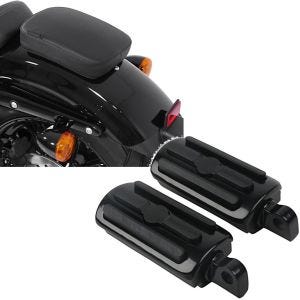 Set: Sozius Saugnapf Sitzpad für Custom Bikes Glider schwarz + Fußrasten FP1 Fahrer und Sozius für Harley in schwarz_1