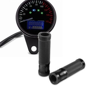 Set: Moto Compteur de Vitesse KTX universel noir + Poignée Guidon Moto 5X - 22mm noir