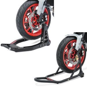 Set: Montageständer Vorderrad Superlight-V Carbon Motorradständer V + Montageständer Vorderrad Evo-V mit V-Aufnahmen gefedert matt