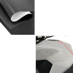 Set: Seiten-Tankpad Grip Pad M klar Kniepad transparent klar + Wrapping Klebefolie Carbonfolie 75x100cm Carbon-Look 3D in schwarz_1