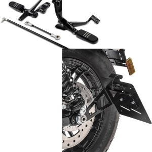 Set: vorverlegte Fußrastenanlage für Harley Sportster 04-13 in schwarz + Kennzeichenhalter seitlich M für Harley Sportster 04-20 schwarz_1