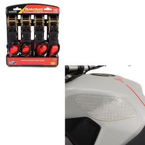 Set: Protège réservoir lateral moto Grip M Protection transparent + Moto Sangle Set avec cliquet et crotchet incl 4x boucles