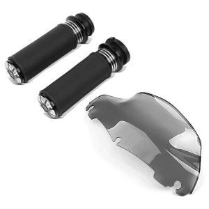 Set: Lenker-Griffe 1" HG2 CNC Alu für Harley- Street Glide Special 15-21 + Windschild Wave 9" für Harley Street Glide Special 15-21 braun_1