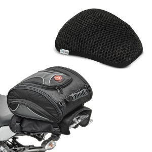 Set: Moto Sacoche de selle X20 Vario Porte-bagages arrière 14-20Ltr en noir + Coussin de banc Tourtecs Cool- Dry Mesh confort S