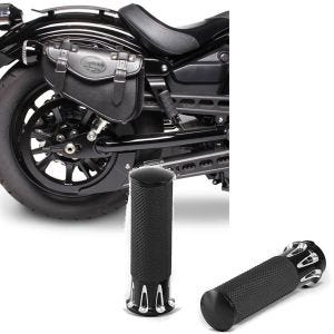 Set: Motorrad Satteltasche rechts Craftride Arizona 3Ltr Seitentasche für Chopper schwarz + Lenker-Griffe 1" Zoll Craftride CG12 CNC Alu passend für Kawasaki Yamaha Suzuki Honda schwarz