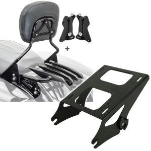 Set: Sissy Bar + Portebagages XB + Kit Montage compatible avec Harley Davidson Touring 14-24 noir Craftride + Support pour Top Case TP compatible avec Harley Davidson Touring 14-24 noir Craftride
